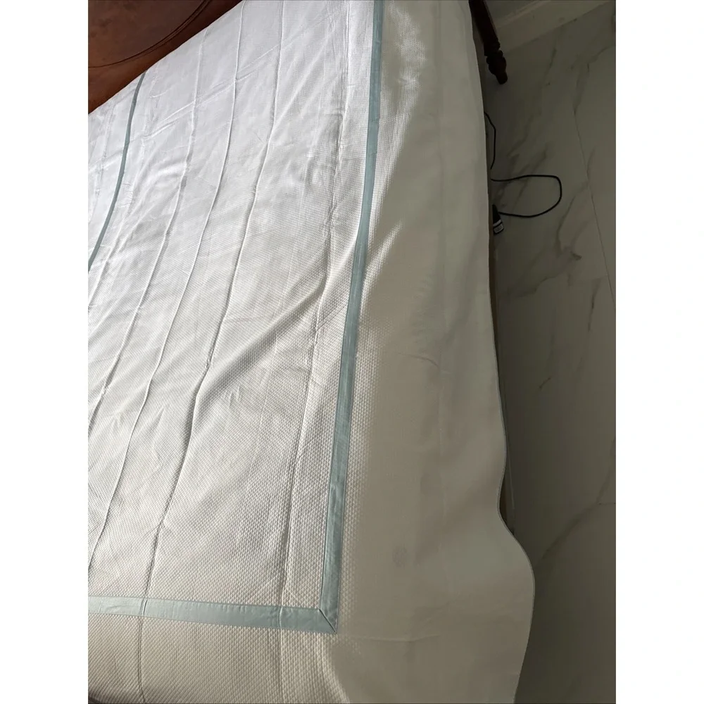 Look Linen‎ Co Twin Banded Duvet Cover White Blue Trim Cotton Portugal Luxury